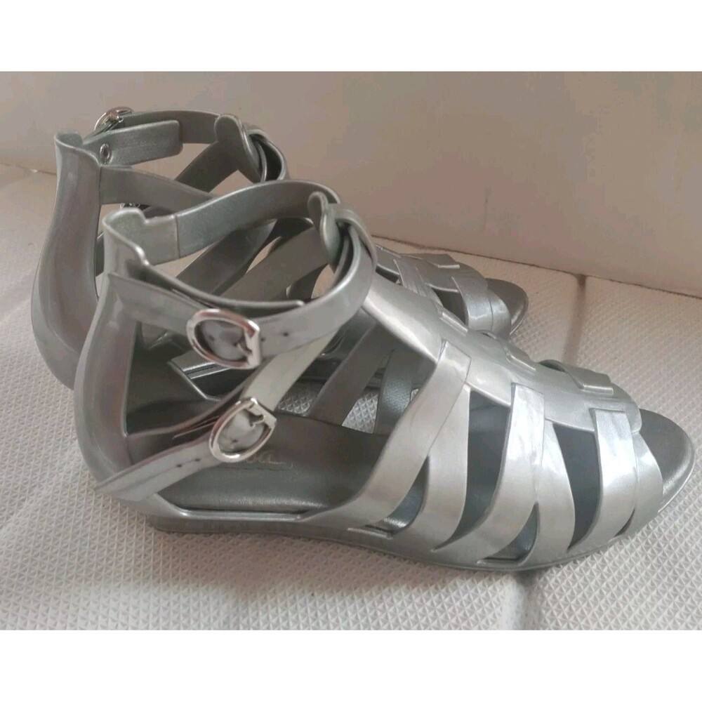 Melissa Liberty Jelly Strappy Silver Sandals Slight Wedged Heel US Sz 7/ EU 38 - Picture 5 of 14